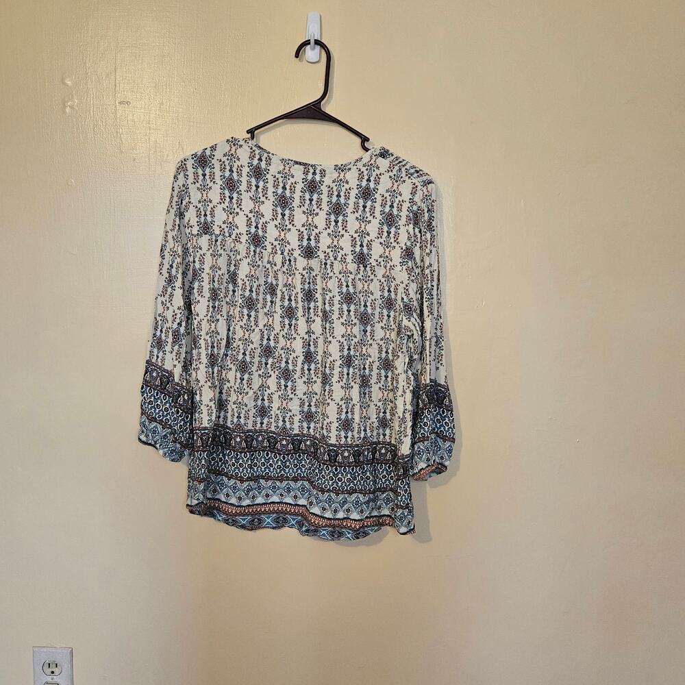 Artesia Size Large L Blouse White Blue Boho Indie Flowy Comfortable Tassles - Picture 8 of 11